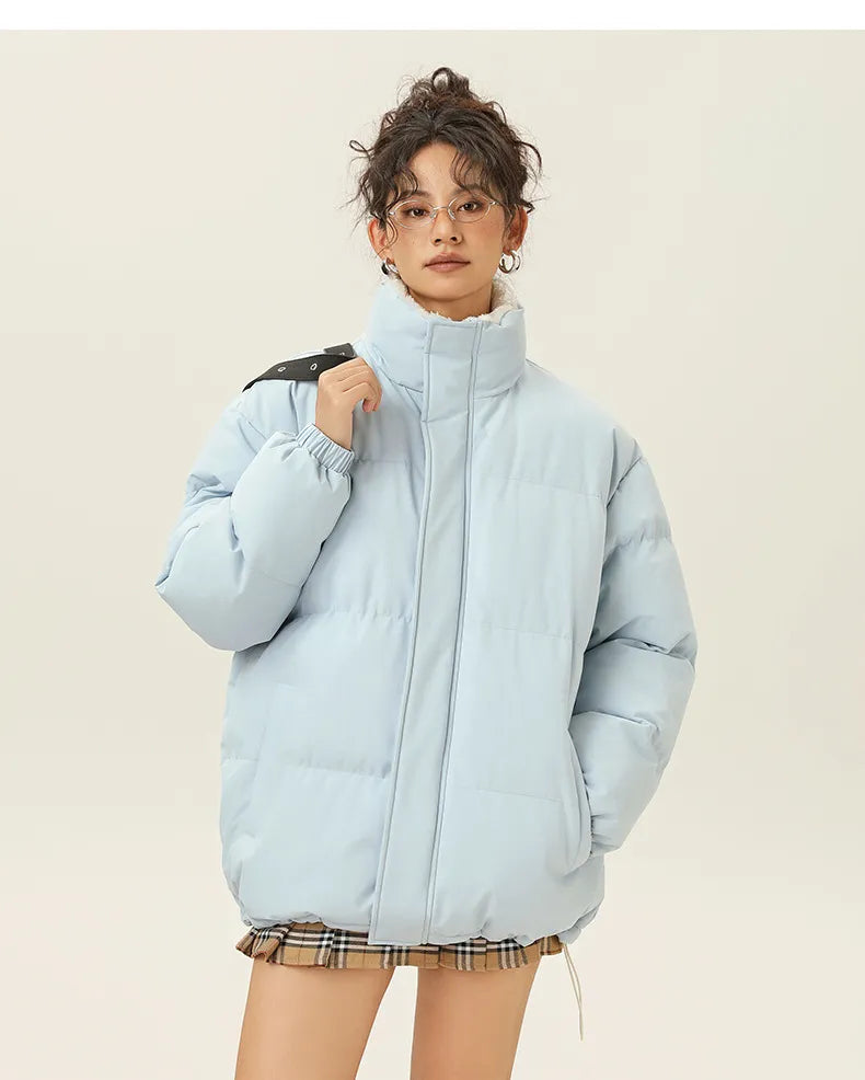 EB | Lockere Jacke mit Stehkragen aus dickem, warmem Baumwollstoff