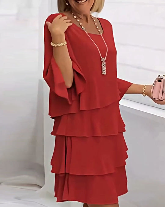 EB | Einfarbiges Kleid mit Dreiviertelärmeln