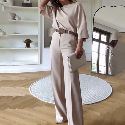 EB | Hosen Hohe Taille Entspanntes Passform Gürtel Elegante Drapierung