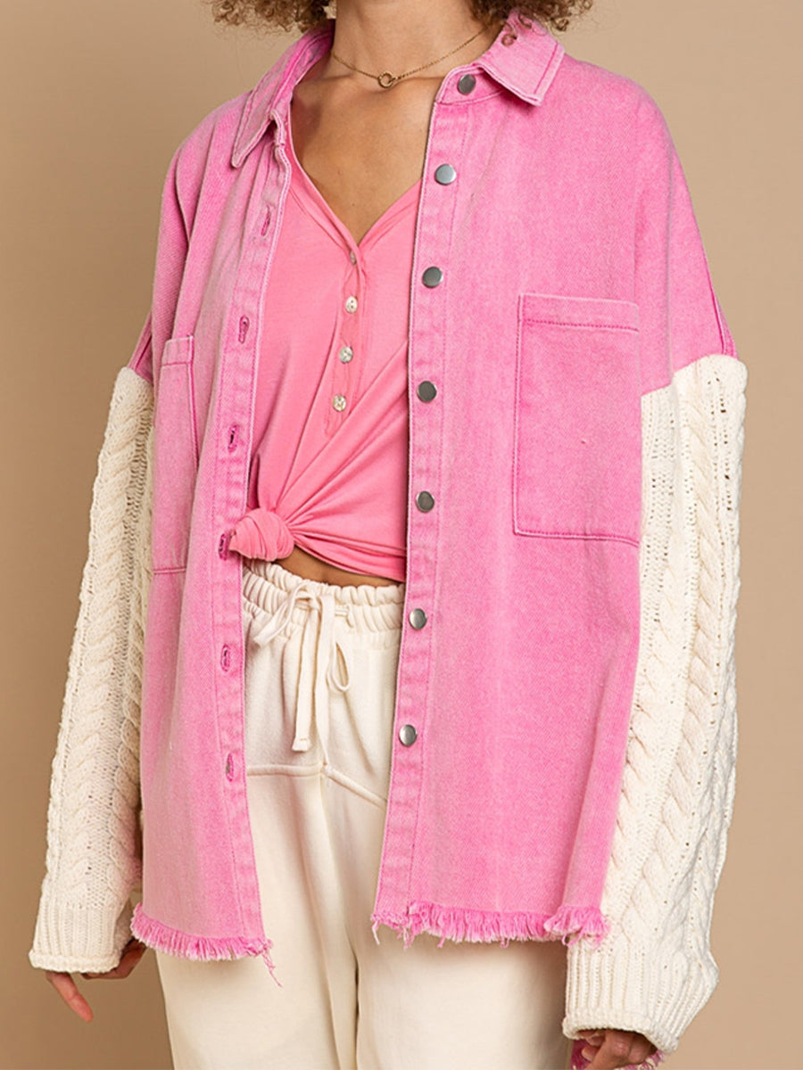 EB | Kabelstrick Raw Hem Denim Jacke