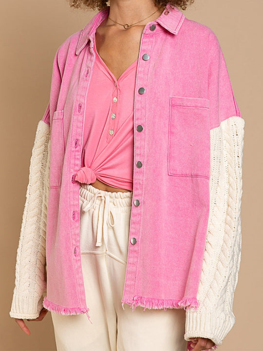 EB | Kabelstrick Raw Hem Denim Jacke
