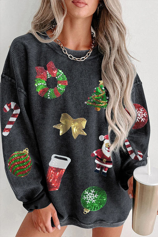 EB | Pailletten Weihnachtsgrafik Pullover Sweatshirt