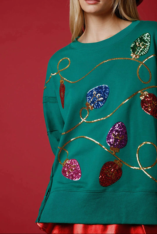 EB | Weihnachtslichter Pailletten Schlitz Pullover Sweatshirt