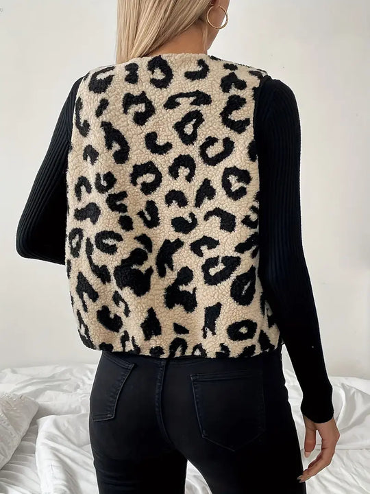 EB | Ärmellose Weste aus Kunstpelz mit Leopardenmuster für Damen