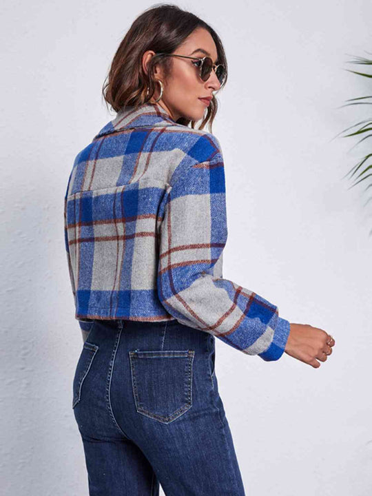 EB | Karierter Knopf-Front-Jacke mit Taschen