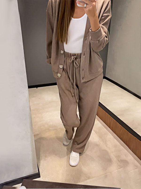 EB | lässiges V-Ausschnitt Pullover- und Hose-Set