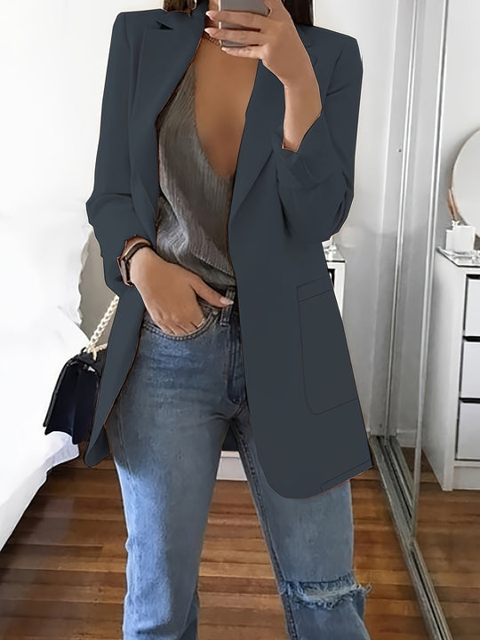 EB | Eleganter Business-Einfarbiger Lange Blazer mit Reversideal für alle Jahreszeiten