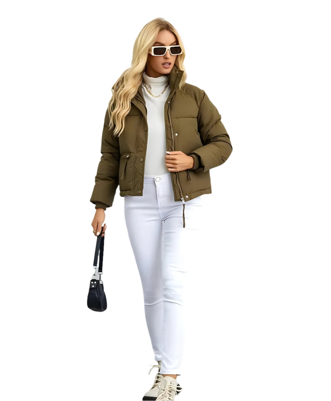 EB | Warme Damen Pufferjacke mit Reißverschluss und Hohem Kragen