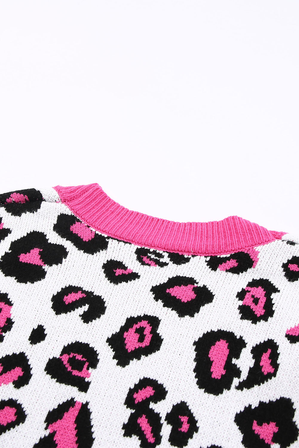 EB | Leopard-Kontrastbesatz Offene Vorderseite Langarmlange Strickjacke