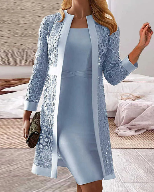 EB Damen 2-teiliges Kleid-Set mit Spitzen-Cardigan