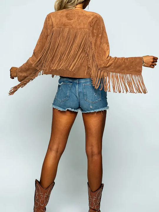 EB | Offene Jacke mit Fransen Saum Im Wildleder Look