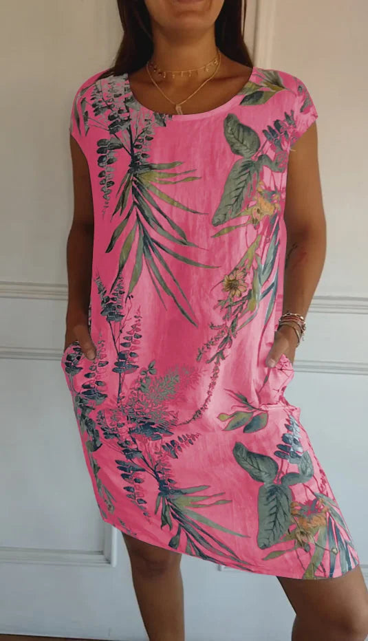 EB | Damen Bedrucktes Baumwoll- und Leinenkleid
