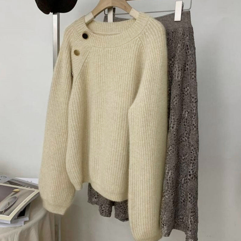EB | Strickpullover mit Dekorativen Knöpfen Weich und Elegant Einzigartiges Design