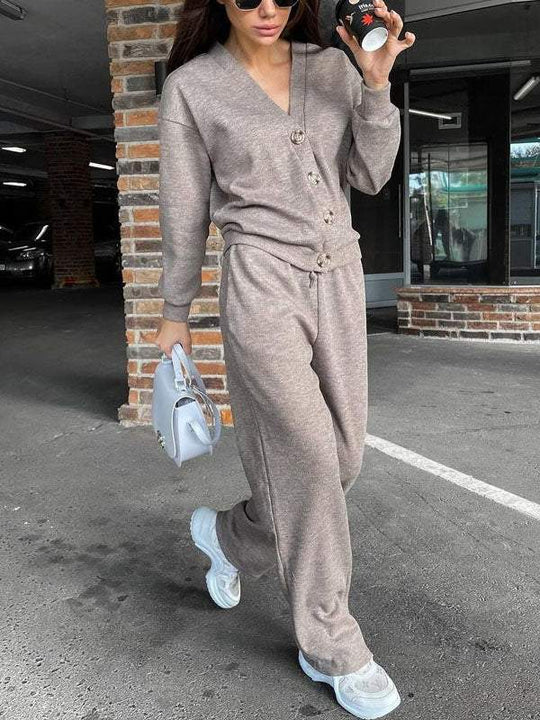 EB | lässiges V-Ausschnitt Pullover- und Hose-Set