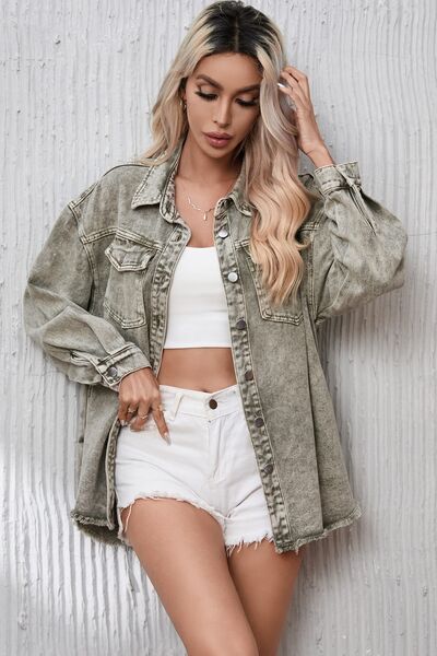 EB | Button Up Pocketed Raw Hem Denimjacke