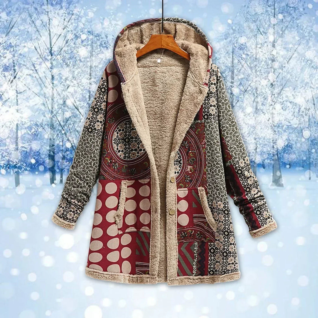 EB | Fleecejacke Lässiger Schnitt Kapuze Patchwork Langes Modell