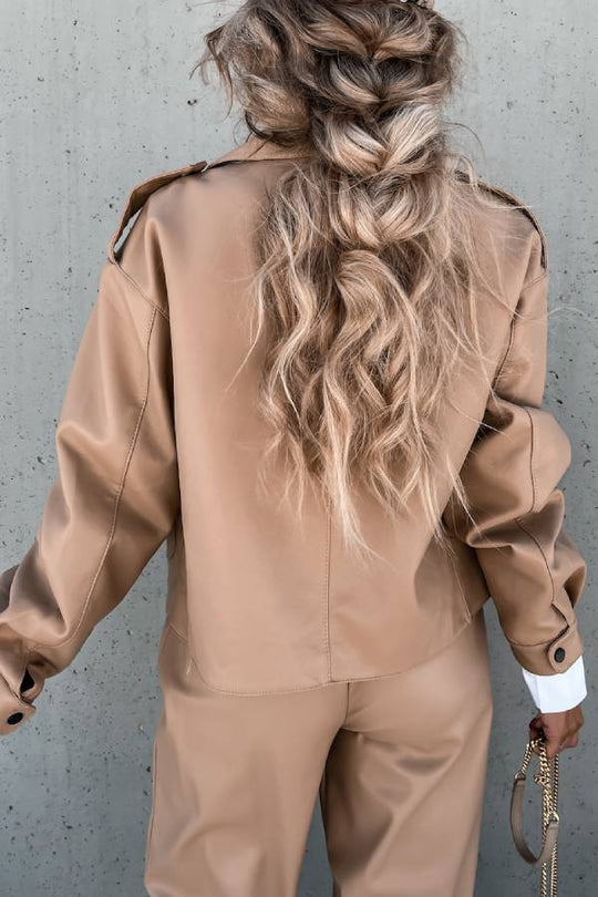 EB | Leder Revers Taschen Britischer Stil Kurzjacke