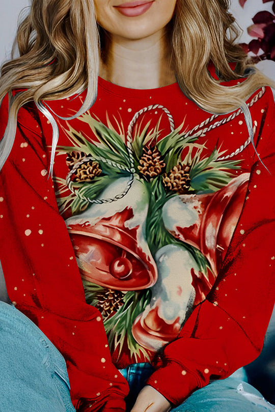 EB | Bedruckter Weihnachtskontrastfarbe Langarm-Pullover Sweatshirt