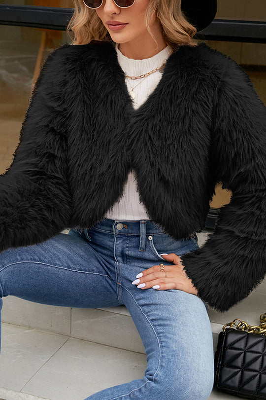 EB | Lange Ärmel Kurze Lässige Kunstpelzjacke