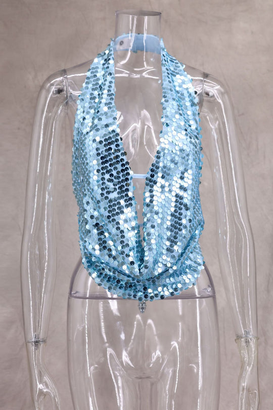 EB | Tiefer V-Ausschnitt mit Pailletten, sexy Neckholder-Kleid