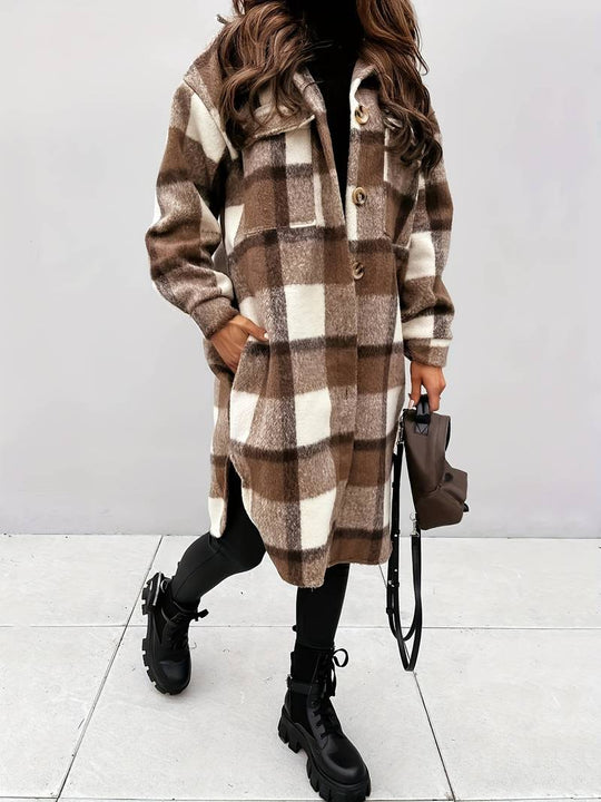 EB | Warme Damen Karomuster Wolljacke mit Knöpfen
