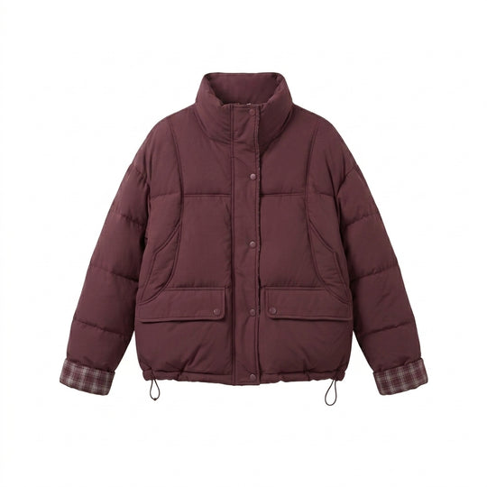 Damen nan kurzer wattierter Boxy-Blouson mit kariertem Innenfutter, hohem Kragen und aufgesetzten Klappentaschen EB