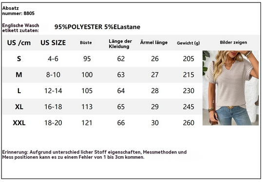 EB | Locker gestreiftes T-Shirt mit V-Ausschnitt