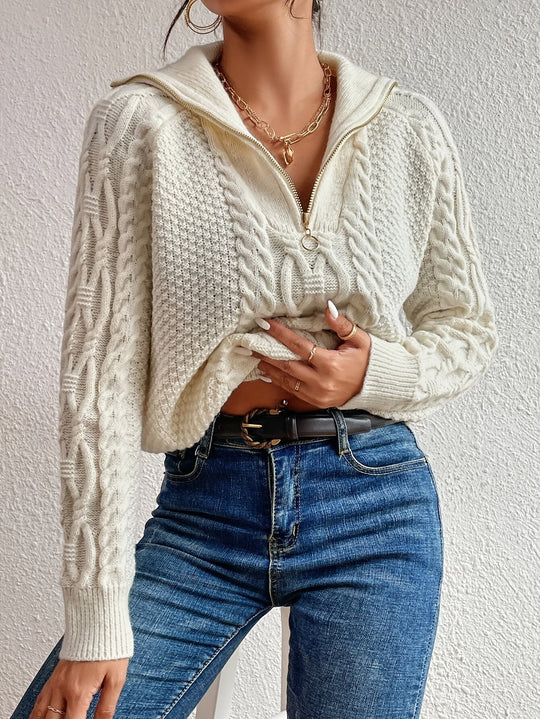 EB | Kabelstrickpullover mit Reißverschlusskragen