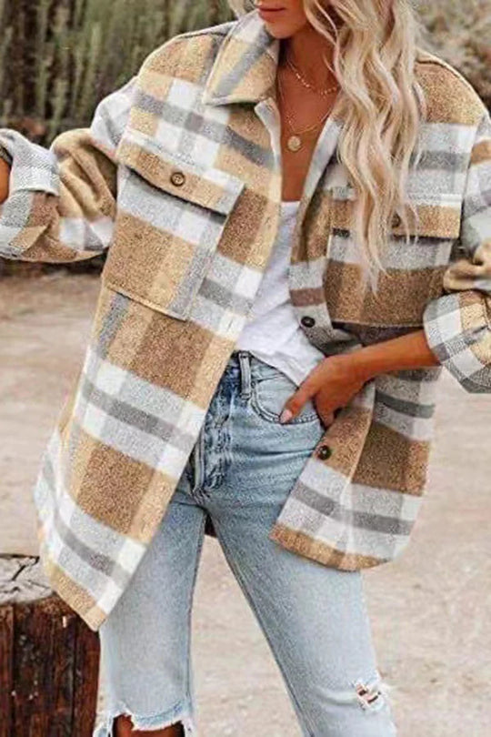 EB | Karierte Jacke mit Taschen für Frauen