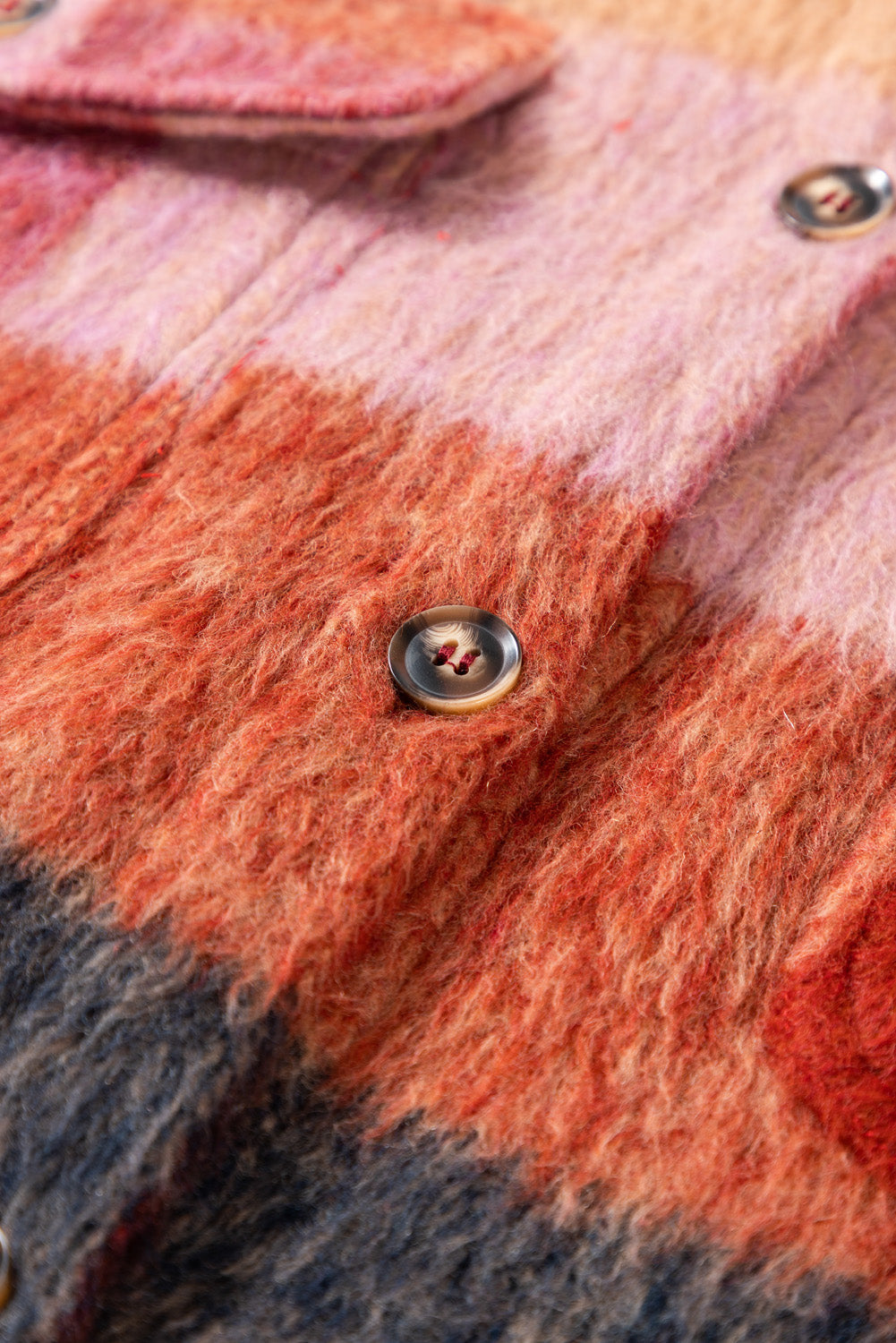 EB | Geräumige Karierte Orange Freizeitjacke mit Pattentaschen und Knöpfen