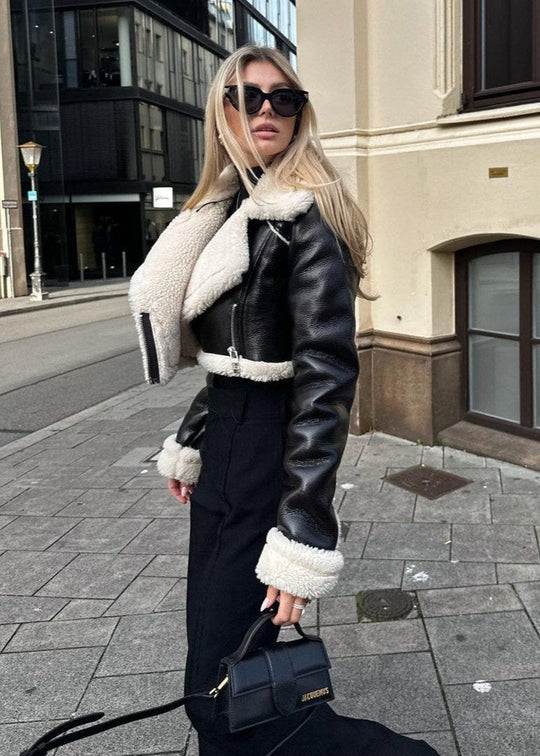 EB | Sherpa Trim Lederjacke - Kurzer Reißverschlussstil