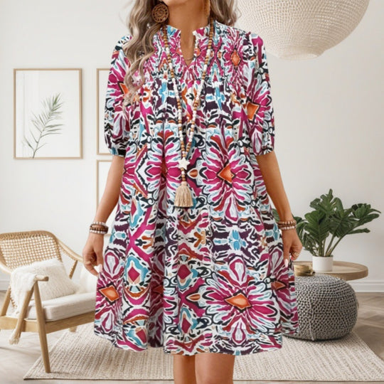 EB | Bohemian Women 's Fashion Bedrucktes Kleid mit V-Ausschnitt