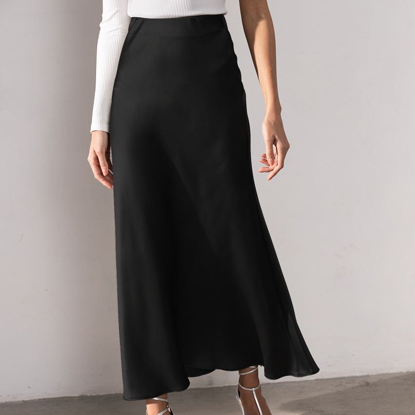 EB | Stilvoller Rock mit Hoher Taille Seidiges Eis Seidenrock