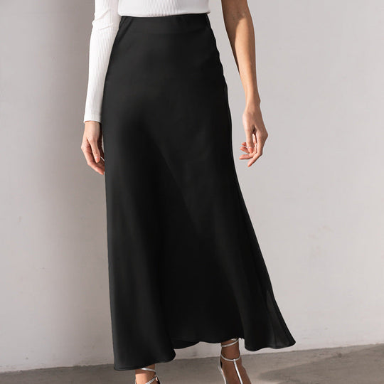 EB | Stilvoller Rock mit Hoher Taille Seidiges Eis Seidenrock
