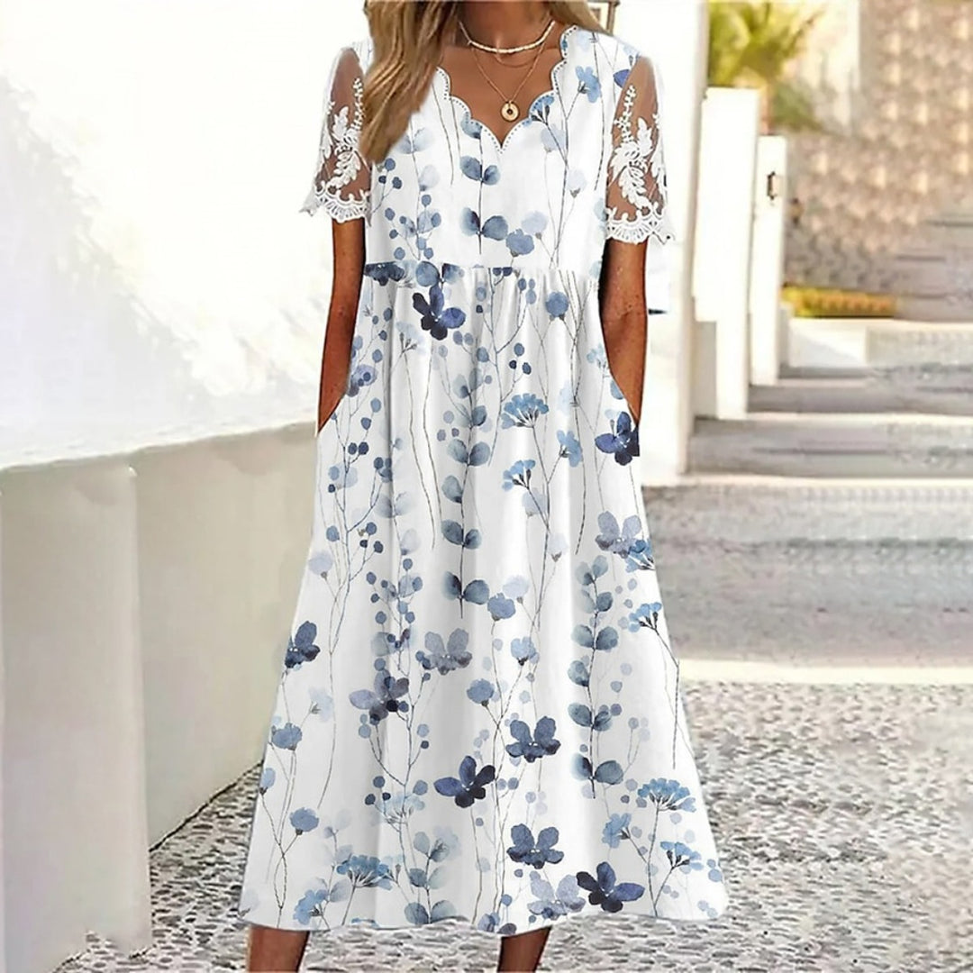 EB | Pendelkleid mit Blumendruck und V-Ausschnitt
