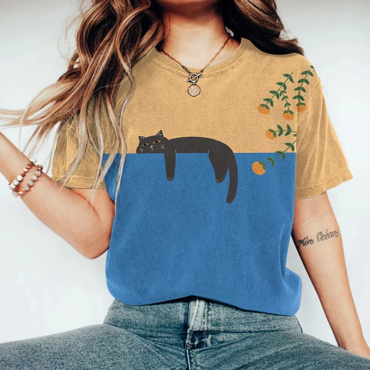 EB | Black Cat Painting Kunst Kreatives T-Shirt für Frauen