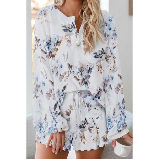 EB | Batik bedrucktes Langarm-Shorts-Set