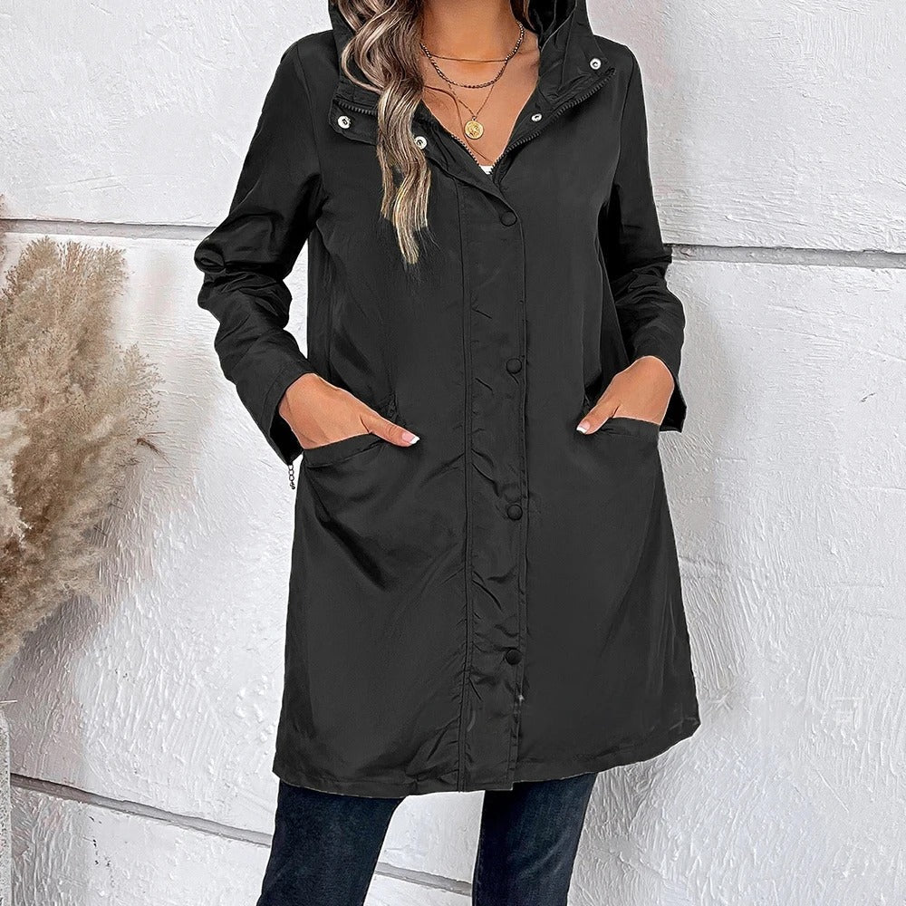 EB | Damen Langer Herbstmantel mit Hohem Kragen & Knopfleiste