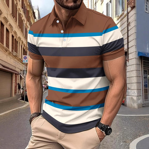 EB | V-Ausschnitt Button Business Stripe Vielseitiges T-Shirt
