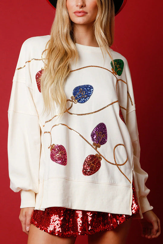 EB | Weihnachtslichter Pailletten Schlitz Pullover Sweatshirt