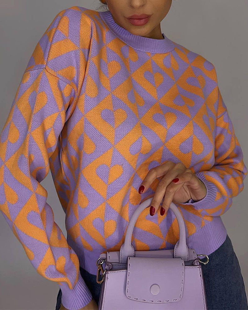 EB | Herzprint Strickpullover Weich und Trendy Einzigartiges Muster