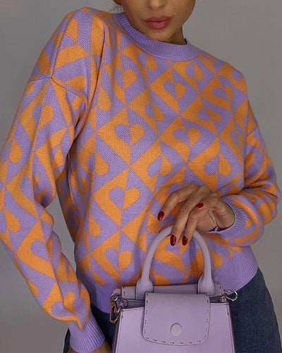 EB | Herzprint Strickpullover Weich und Trendy Einzigartiges Muster