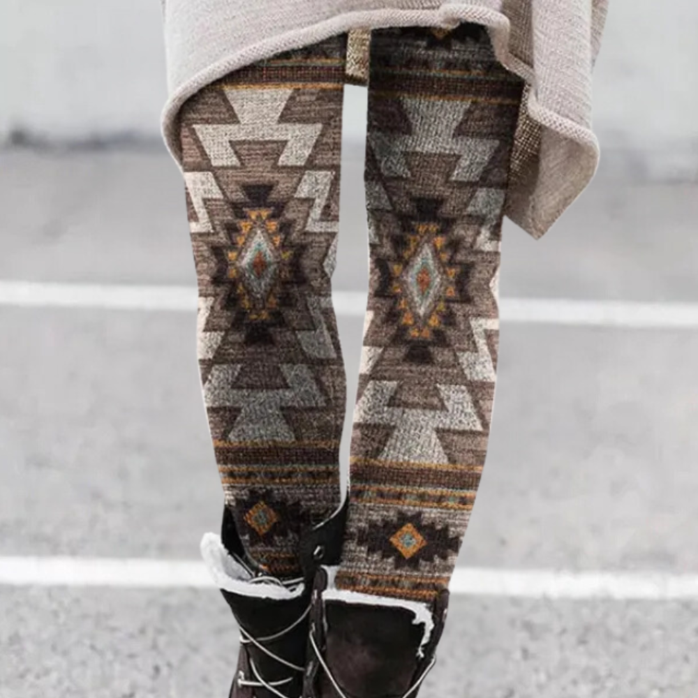 EB | Leggings Enganliegend Weicher und Atmungsaktiver Strick Geometrisches Muster Vollständig Länglich