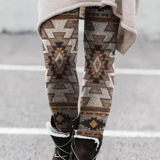 EB | Leggings Enganliegend Weicher und Atmungsaktiver Strick Geometrisches Muster Vollständig Länglich