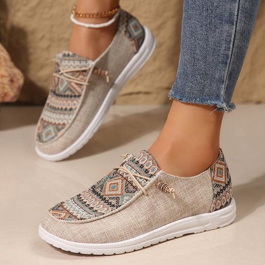 Emily Ethnischer Stil Bedruckte Leinenschuhe für Frauen EB