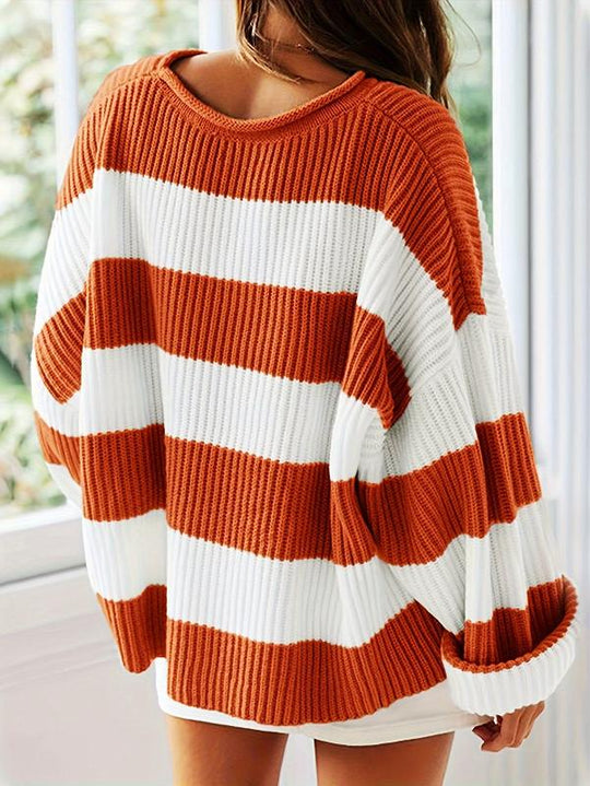 EB | Strickpullover mit Streifen Lockerer Sitz Lässig und Komfortabel