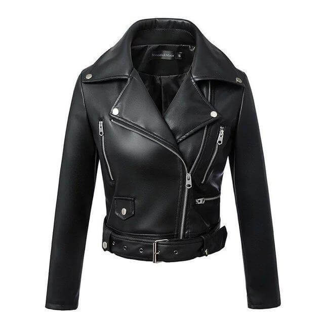 EB | Damen Kunstleder Bikerjacke mit Gürtel