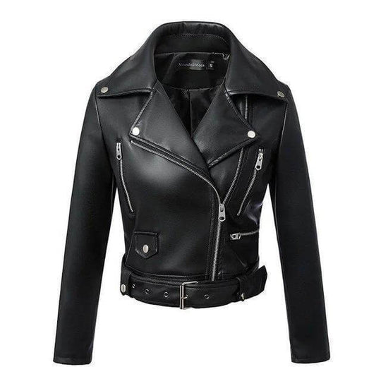 EB | Damen Kunstleder Bikerjacke mit Gürtel