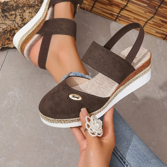 EB | Damen Sandalen Auf Plattform: Rutschfest, Geschlossene Zehe, Elastischer Riemen