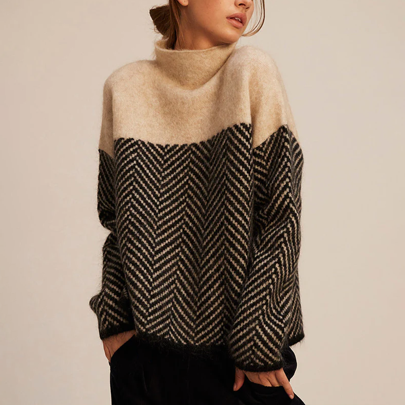 EB | Strickpullover mit Hohem Kragen Grafisches Muster und Weiche Qualität Elegant und Warm